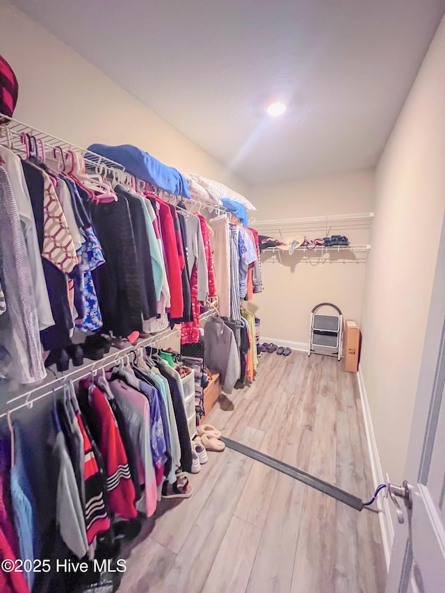 walk in closet with wood-type flooring