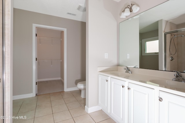 125 Neeley Ln, New Bern, NC 28560 - full bathroom with visible vents, a sink, a shower with shower door, and tile patterned floors