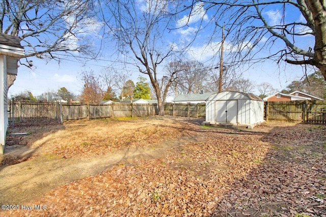 view of yard featuring a storage unit