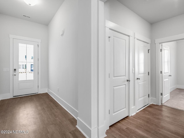 foyer with dark wood-type flooring and a healthy amount of sunlight