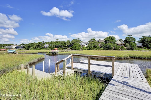 view of dock with a water view