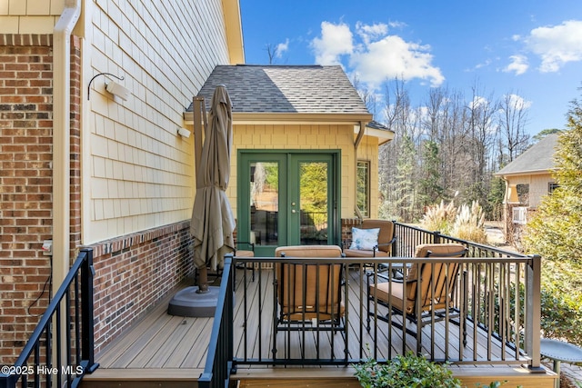 wooden terrace with french doors