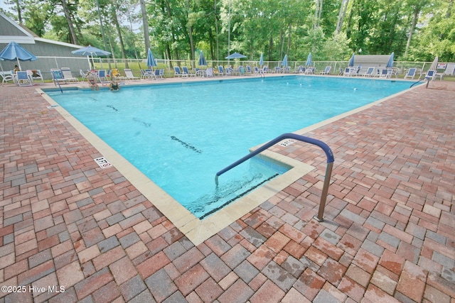 view of swimming pool with a patio area