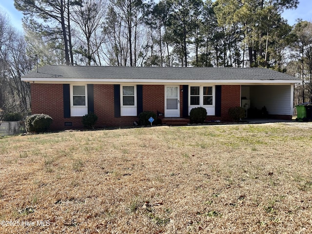 single story home with a carport and a front yard