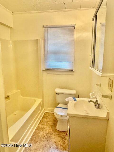 full bathroom featuring shower / bathtub combination, vanity, and toilet