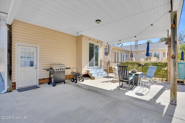 view of patio featuring entry steps and area for grilling