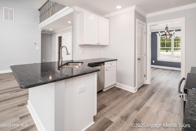 1200 Hunley Ct, Winterville, NC 28590 - kitchen featuring a sink, visible vents, stainless steel dishwasher, and crown molding