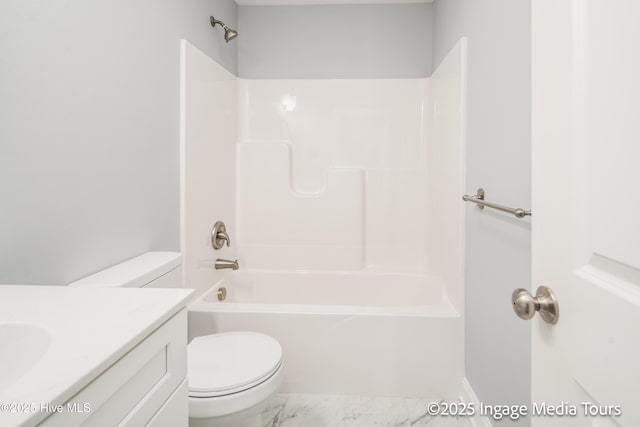 1200 Hunley Ct, Winterville, NC 28590 - full bathroom featuring toilet, vanity, marble finish floor, and tub / shower combination