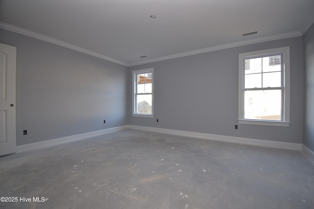 empty room featuring ornamental molding