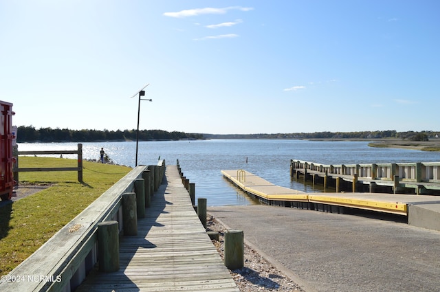 dock area with a water view