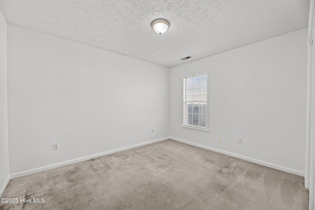 unfurnished room with carpet and a textured ceiling