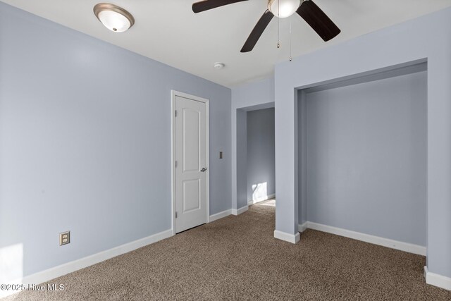 unfurnished bedroom with carpet and ceiling fan