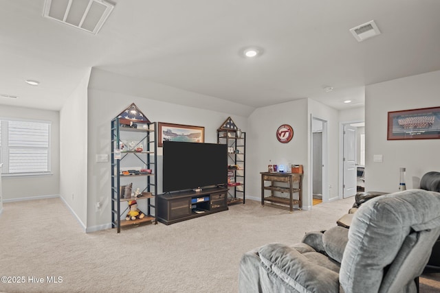 living room with light carpet