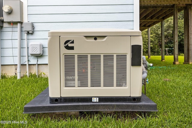 exterior details with electric meter and a power unit