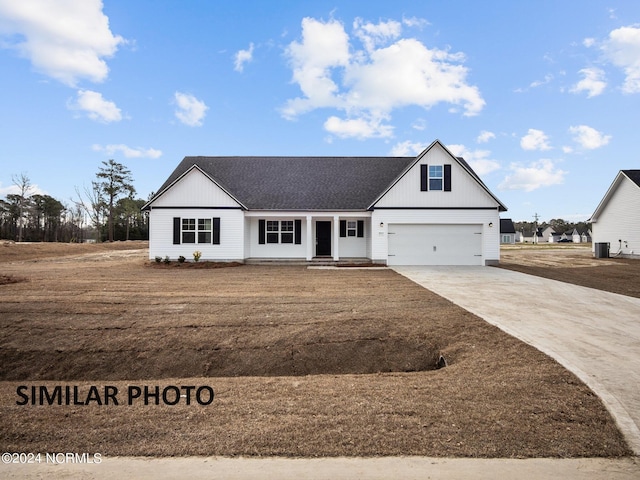 modern inspired farmhouse with central AC unit