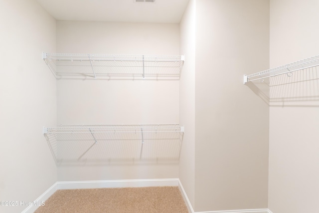 spacious closet with carpet floors and visible vents