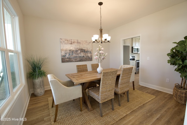 dining space featuring an inviting chandelier and wood-type flooring