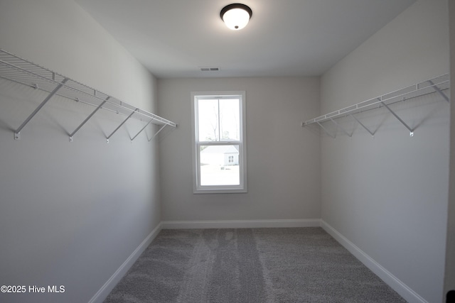 spacious closet featuring dark colored carpet