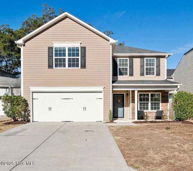 6507 Rustling Leaves Way, Wilmington, NC 28409 - traditional-style home with an attached garage, a porch, and driveway