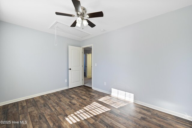 6507 Rustling Leaves Way, Wilmington, NC 28409 - unfurnished room featuring attic access, ceiling fan, wood finished floors, and baseboards