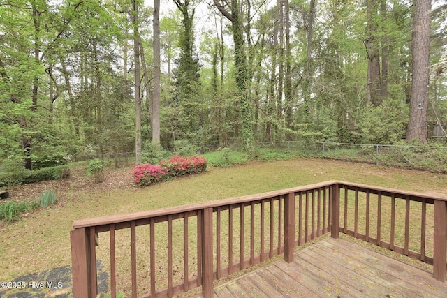 deck with fence and a lawn