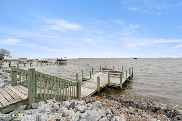 view of dock featuring a water view