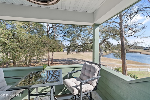 deck featuring a water view