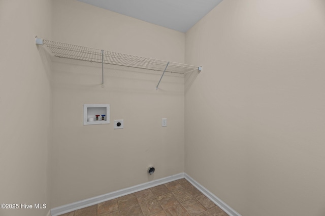 laundry room with washer hookup, laundry area, electric dryer hookup, and baseboards