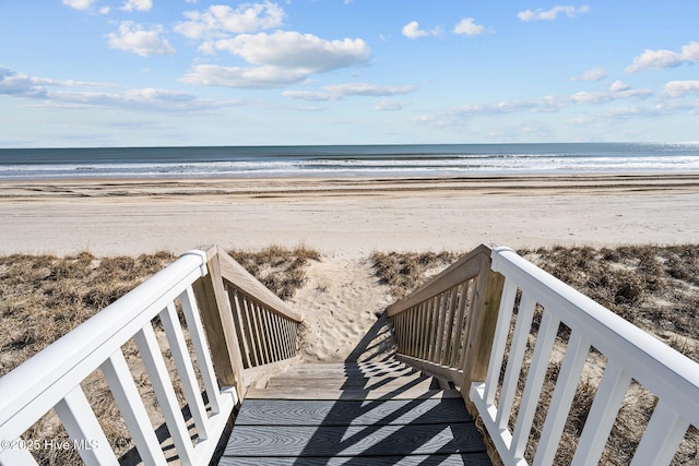 view of water feature with a view of the beach