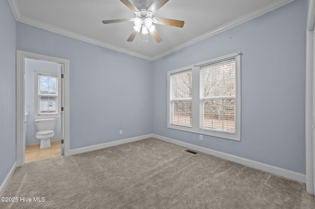 225 Adams Ln, Washington, NC 27889 - unfurnished bedroom with carpet, ornamental molding, baseboards, and ensuite bathroom