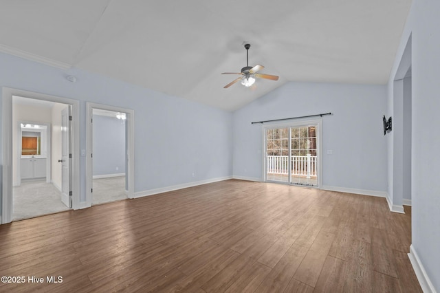 225 Adams Ln, Washington, NC 27889 - empty room with a ceiling fan, lofted ceiling, wood finished floors, and baseboards
