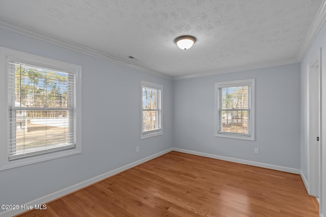 empty room featuring light wood-type flooring, a textured ceiling, and a wealth of natural light