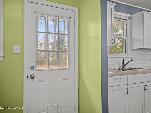 doorway with a sink and plenty of natural light