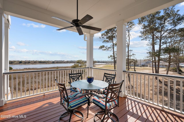 3953 Palm St SE, Bolivia, NC 28422 - wooden terrace featuring a water view and ceiling fan