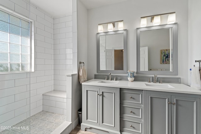 4155 Windham Ln, Southport, NC 28461 - bathroom with double vanity and a walk in shower