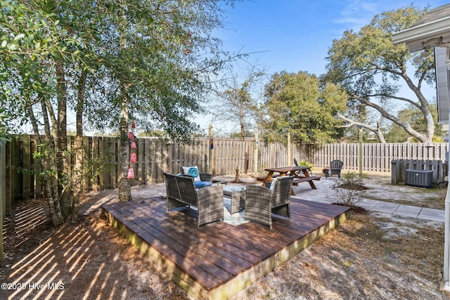 deck featuring a fenced backyard