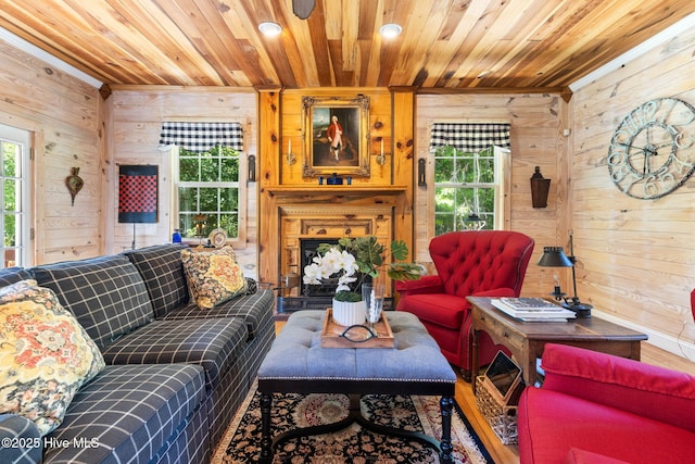 121 Dolphin Ln, Sneads Ferry, NC 28460 - living area featuring wood walls and wood ceiling