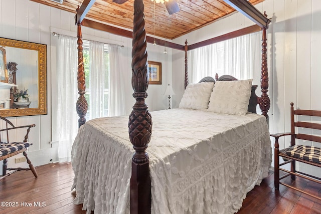 121 Dolphin Ln, Sneads Ferry, NC 28460 - bedroom featuring wood ceiling, wood-type flooring, and wood walls