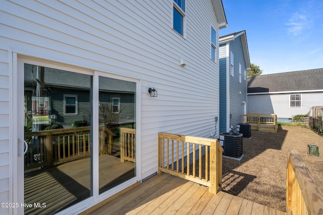 wooden deck featuring central air condition unit