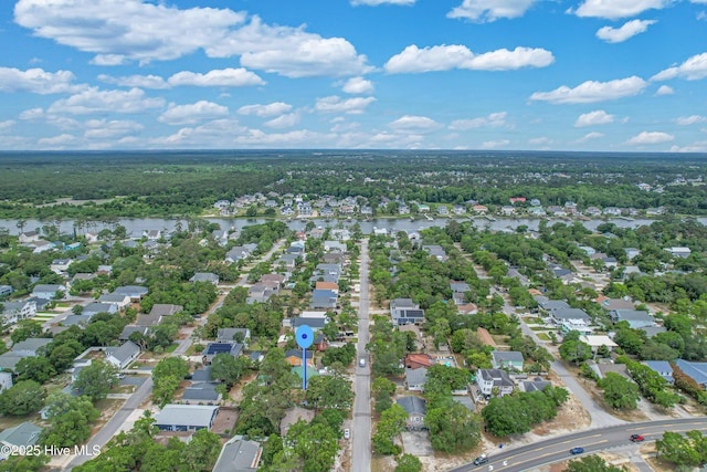 aerial view with a residential view and a water view