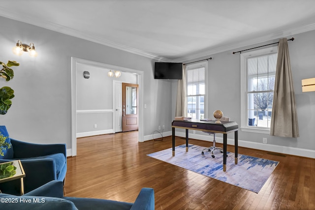 1307 Edgewater Club Rd, Wilmington, NC 28411 - office area with wood finished floors, crown molding, and baseboards