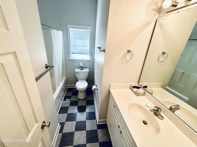 6237 Sentry Oaks Dr, Wilmington, NC 28409 - bathroom with tile patterned floors, vanity, toilet, shower / tub combo with curtain, and baseboards
