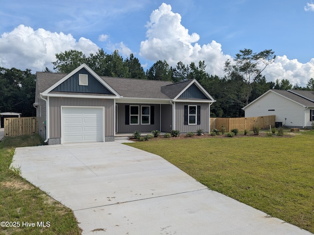 159 Montague Rd, Currie, NC 28435 - single story home with driveway, a garage, a porch, and board and batten siding