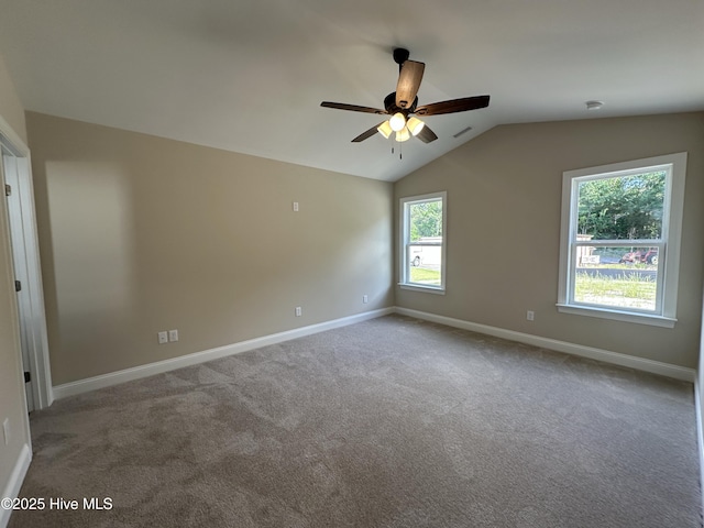 159 Montague Rd, Currie, NC 28435 - unfurnished room featuring vaulted ceiling, ceiling fan, and carpet flooring