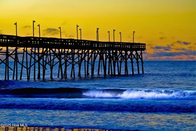 view of dock with a pier and a water view