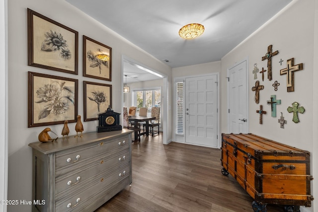 foyer entrance with dark wood-style floors