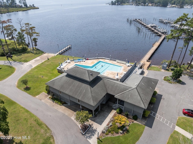 bird's eye view featuring a water view