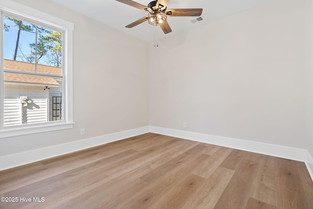 empty room featuring light wood-type flooring and ceiling fan