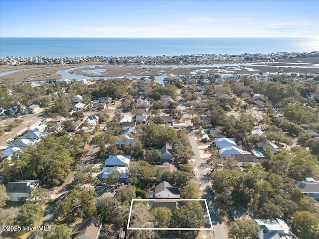 aerial view featuring a residential view and a water view