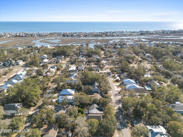 aerial view featuring a water view and a residential view